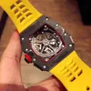 Mäns Watch RM50-03 Series Automatisk multifunktion Mekanisk rörelse Gummi Rem Material Kolfiberfodral Material Mäns sport Titta på ingen tidsfunktion