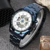 Wristwatches Blue Men's Mechanical Watch Simple White Dial Clock Automatic Self-winding Wristwatch For Men Steel Strap Safety Folding Bu