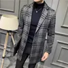 Men's Trench Coats Autumn And Winter Male Windbreaker Mid Length Woolen Coat 2022 Style Classic Leisure Korean Youth Plaid Single Breasted C