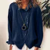Nouveau femmes coton lin Blouse chemises automne col rabattu bouton point ouvert haut élégant à manches longues solide Blouses 201202