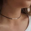 Kettingen zwart lederen touw metalen buis ketting vrouwelijke korte nek kraag choker sleutelbeen kettingschains