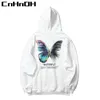 CnHnOH Men Hip Hop Sweatshirt Hoodie Butterfly Streetwear Harajuku Pullover Cotton Fleece Winter Autumn Black 220325
