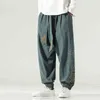 2022 Men Cotton Linen Cross-Pants Mens Baggy Print Harem Pants Male Hip Hop Joggers Bloomers Trousers Streetwear Wide Legs Pants L220706