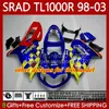 OEM karosseri för SUZUKI SRAD TL1000R TL-1000 TL 1000 R 98-03 Kropp 118NO.8 TL-1000R TL1000 R 98 99 00 01 02 03 TL 1000R 1998 1999 2000 2001 2002 2003 Fairing Kit Silvery Black