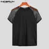 Mody Mężczyzn T Shirt Mesh Patchwork Streetwear Szyja Krótkie rękawie