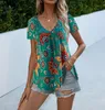 Женские блузкие рубашки Blusas Vintage 3D Flower Print Женская футболка футболка с коротким рукавом с коротким рукавом.