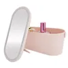 Portable USB Makeup Mirror Organizer Box With LED Light Travel Cosmetics Touch Storage Case 2# 220509