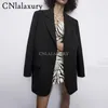 女性ファッションオフィスウェアシングル胸ブラックブレザーコートビンテージロングスリーブスーツジャケットポケット女性アウターウェアシックトップ220811