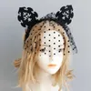 Black Lovely Cat Ears Headband with Veil & Dots Sexy Nightclub Mask Dance Halloween Hair Accessories for Women