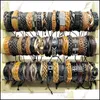 Bangle Bracelets Jewelry Handmade Retro Leather Lots 50Pcs/Lot Charm Cuff Mix Styles Metal Good Gift Made Of Pure Cow Fit Mens Womens Drop D