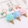 Cute Cartoon Blue Pink Keychain Faux Fur Ice Cream Pendant Keychain Plush Bags Hang For Women Car Key Chain Tassel Keyring Gift