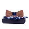 Bow Ties Design Wooden For Mens Adult Business Wood Bowties Handkerchief Cufflinks Set Butterfly Gravata Tie Donn22