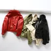 FTLZZ Spring Autumn Green Faux Leather Jackets Casual Mulheres Casuais Vintage Solicita Pu Jackets Pu Feminino Black Red Coats 220813