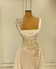 Square Neck Mermaid Evening Dresses with Overskirt 2022 Real Image Lace Beaded Sexy Slit Trumpet Prom Engagement Reception Gown