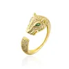 Hip Hop Style Leopard Head Open Ring 18K Gold Plated Animal Zircon Finger Rings for Gift Party