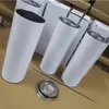 2 Days Delivery STRAIGHT mugs 20oz Sublimation Tumblers with Straw Stainless Steel Water Bottles Double Insulated Cups Mugs for Party Gifts US warehouse GC1024A3
