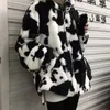 Kvinnors hoodies tröjor Deeptown Cow Print Fleece Winter Flanell Hoodie Women Harajuku Hippie Zip Up Jackets Female Korean Fashion Thick 230206