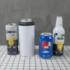 4 in 1 16oz Blank Tumblers Sublimation Straight Beer Cooler With 2 Lids Stainless Steel Cola Can Cooler Double Insulated Cold Water Bottles