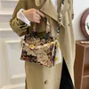 Evening Bags Small Canvas Bag Women's Portable Design Fashion Texture Oil Painting Chain Square Messenger MinorityEvening