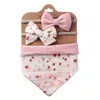 Hair Accessories 3Pcs/Set Style Soft Cotton Baby Headband Bibs Bowknot Flower Print Band For Born Headwear AccessoriesHair