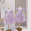 Summer Girl Bowknot Princess Dress Little Girl Birthday Party Cute Gown Puff Sleeve Tulle Dress Children Wedding Vestidos 3 6 8Y G220518