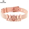 Braccialetti con ciondoli Moda Donna Maglia in acciaio inossidabile Cristallo MoM Charms Bracciale regolabile di marca per regalo per la mammaFascino Inte22