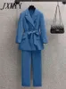 Большой размер 2022 Весна-Аулмная женщина мода повседневная профессиональная талия Дворовоспадная костюма и длинные брюки с двумя частями T220729