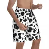 Shorts Masculino Preto Branco Estampa de Vaca Tábua Trendy Padrão Manchas Animal Homem Confortável Praia Calças Curtas Design Calções de Tamanho Grande