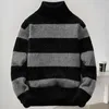 Męskie swetry jesienne zima męskie golarki w paski Sweter Knitting Pullovers Rolneck dzianinowe ciepłe mężczyzn skoczek swobodny swetermen
