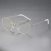 Womens Designer sunglasses Rimless Optical Blue Light Blocking Computer Glasses Gold Frame Eyeware
