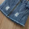 1 6y neonati bambini bambine 2 pezzi di vestiti di moda estiva set di girasole bowknot colture top git giubbotto con gonne in denim strappato outfit 220620