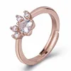 Leuke kattenpoot kristallen ring elegante en schattige cartoon design ring voor dames roze zirkonium bruiloft sieraden ringen