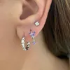 후프 Huggie Sterling Silver Ear Buckle Butterfly Earring for Women Crystal Drop Tassel Pendant Giftshoop