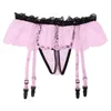 Women's Panties Gay Men Hollow Out Lace Skirted G-String Thongs Sexy Elastic Waist Crotchless Briefs T-Back Garter Belts Sissy UnderwearWome