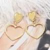 Double Heart Shape Drop Dangle Earrings for Women Lady Wedding Party Gold Plated Jewelry