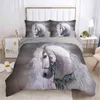 3D beddengoedsets dekbed/quilt deksel set dekbed kussensloop bed linnen koning koningin volle maat witte dieren paard huis texitle