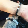 Bärade strängar justerbara par avstånd armband natursten lava matt vit svart flätad armband för män kvinnor gåvor pulseirasbead