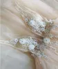 2024 Champagne Flowers Boho Beach Wedding Dress V-ringning Beading Lace Appliques Bridal Gown Sweep Train Vestido de Noiva Curto Robe Mariee