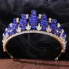 Crystals Wedding Crown Headpieces Brudhårtillbehör Rhinestone Tiara Diadem Queen för brudar Girl Pageant Jewelry Baroque Quinceanera Navy Blue Peach Black