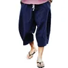 Hommes coton lin Baggy large jambe pantalon suspendu entrejambe Hip Hop Bloomers CalfLength Cross pantalon 220704