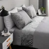 Gemalen fluwelen band luxe beddengoed set met kussensloop bling massieve cover home textiel dekbed dekbedovertrek King queen size voor volwassenen