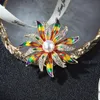 Pearl Rhinestone Sunflower Brooches Metal Flower Brooch Pins Scarf Buckle Gift Women Jewelry