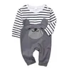 Jumpsuits Autumn Bor Baby Cute Cartoon Bear Print Romper Botton Infant Boys Dziewczęta Długie rękawowe Szyjki Szyjki 47888636