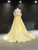 Feestjurken Labourjoisie 100%echte foto's gele zware kralen met veren strapless a-line formele prom dans bruids avondje dresssparty