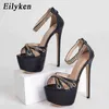 Sandales Eilyken nouvelle chaîne femmes été plate-forme talons hauts chaussures à glissière mode Peep Toe diapositives Stripper 220317