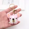 Bulldog Key Chains Ring Women Fashion Keychains Cartoon PU Leather Pendant Car Keys Holder Men Animal French Dog Bag Charm Keyrings Buckle Gifts Jewelry Accessories