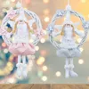 Flores decorativas grinaldas de natal anjo branco coroa de videira anel rosa porta pendurada pingente ornninentsDecorative