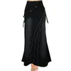 Vintage Women Jeans Long Skirt Gothic Fashion Casual Denim Back Slit Elastic Pull on Slim Pleated 220322