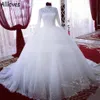 Saoedi-Arabië Dubai baljurk trouwjurken met lange mouwen pailletten kralen kant-appliques prinses bruidsjurken veter terug plus size vestidos de novia cl0433