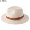 61CM grande taille chapeau de paille pour femmes hommes été large bord Protection solaire casquette de plage Panama Fedora Jazz chapeau 220514